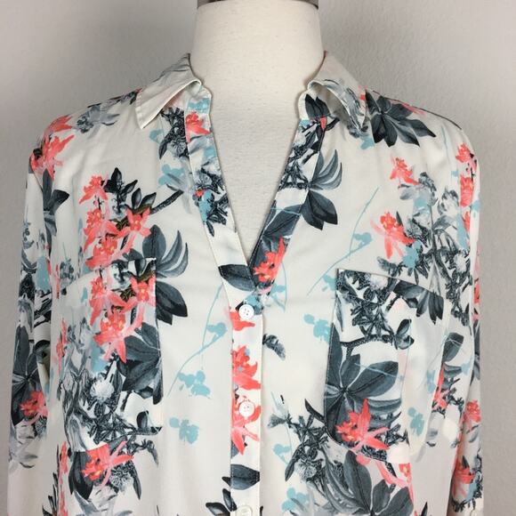Talbots  Off White Coral Green Nantucket Floral Top Large - Picture 2 of 7